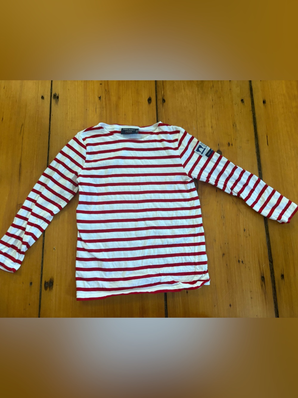 Saint James Minquiers Kids Breton Long Sleeve Shirt White Red, Size 8 Years
